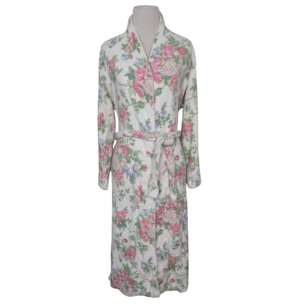 Fredericks of Hollywood Floral Robe Womens Size Small White Belted Cottagecore